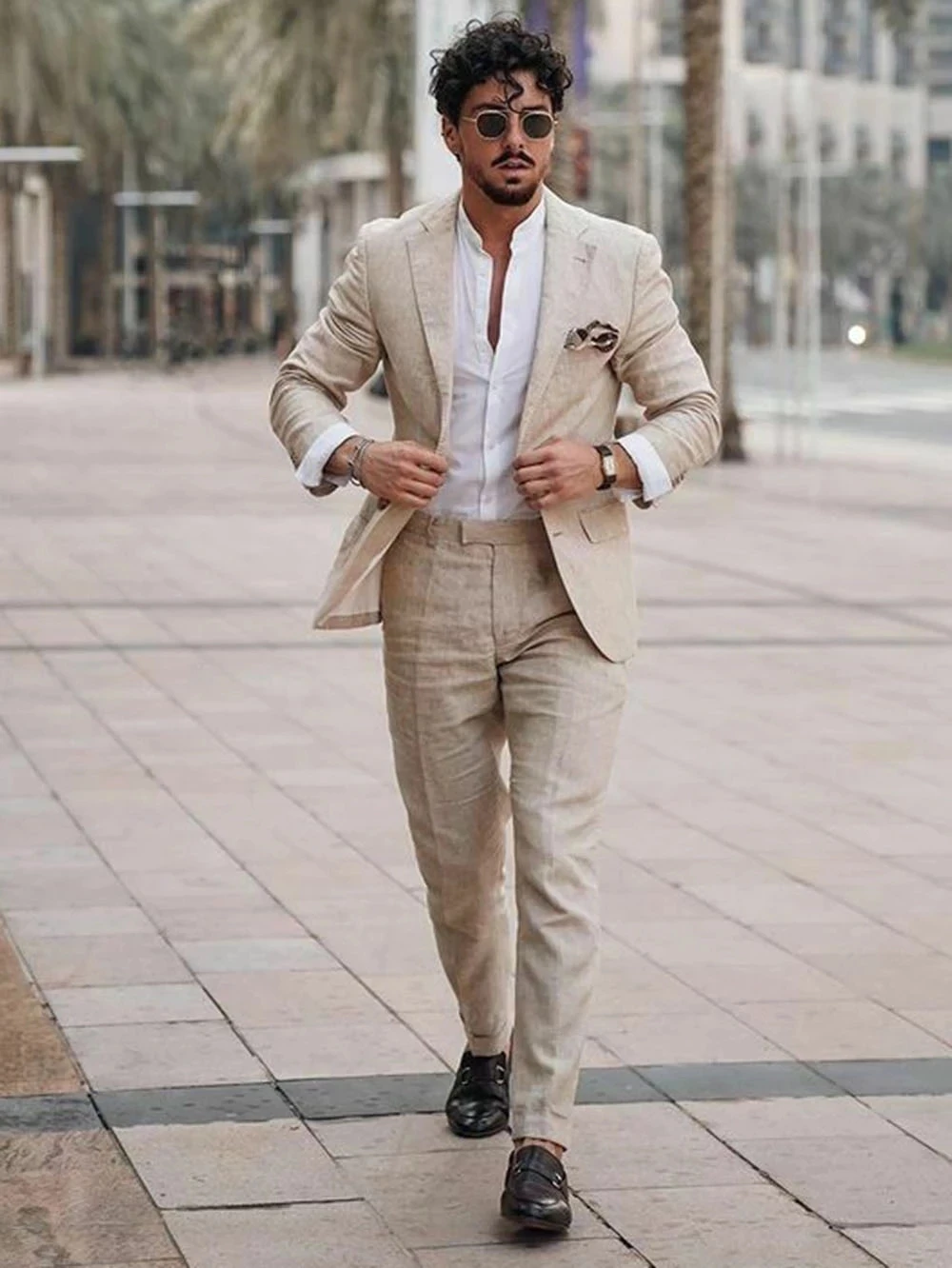 Men Formal Wear For Summer - 夏のビーチビジネスリネンメンズスーツ、オーダーメイド2ピースジャケットとパンツ、フォーマルタキシードブレザートラウザーズ、パーティーウェア、男性用衣類