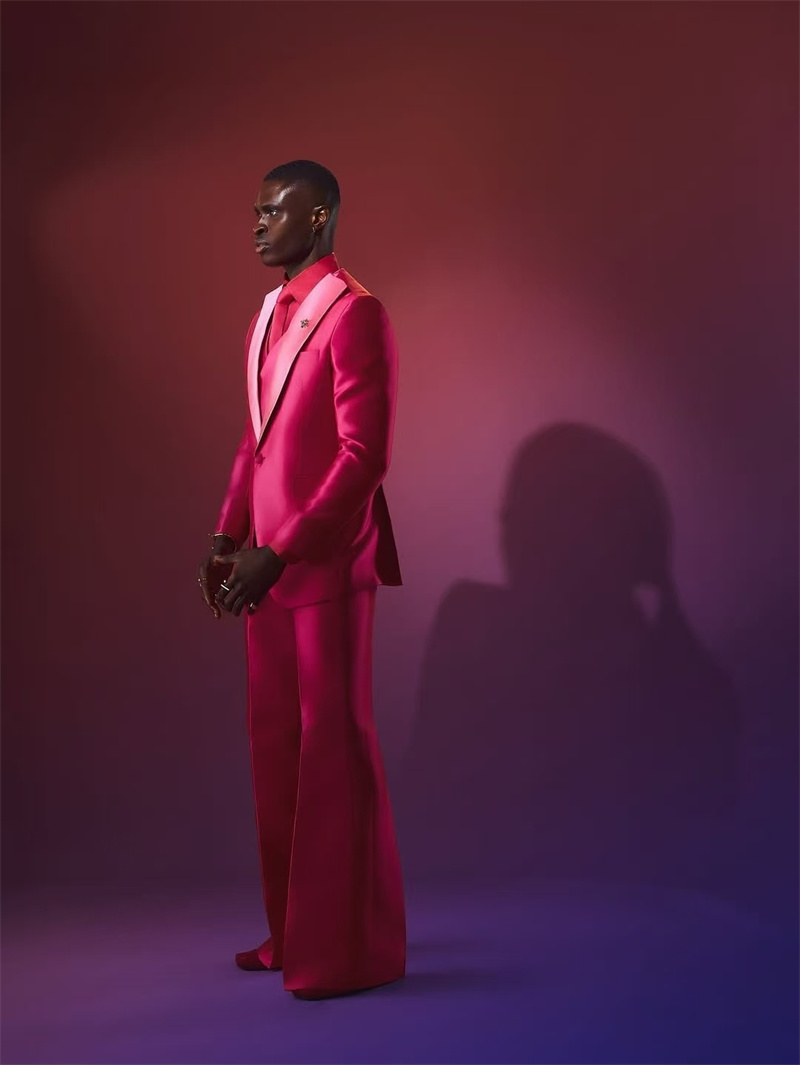 Men Formal Wear Pink - ピンクレッドメンズスーツセット 2ピースブレザー+パンツズボンファッション秋カスタマイズフォーマルオフィスジャケット新郎結婚式タキシードコート