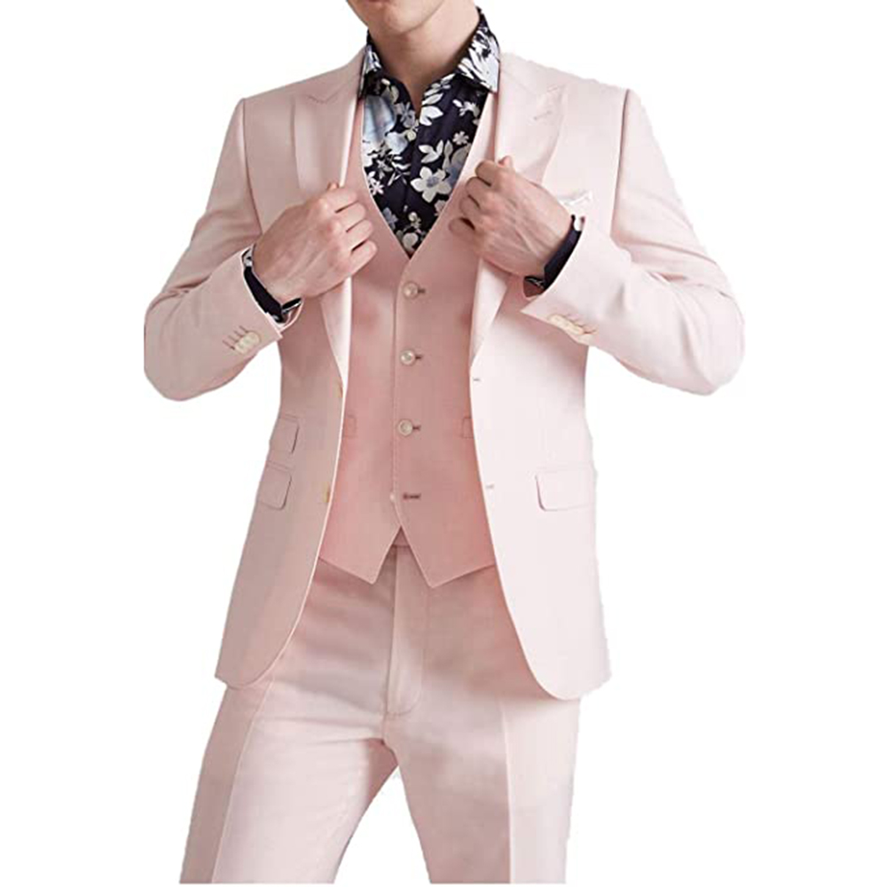 Men Formal Wear Pink - サマーピンクスーツ グルームウェア スリムフィット ビジネスカジュアルスーツ メンズ ピークドラペル