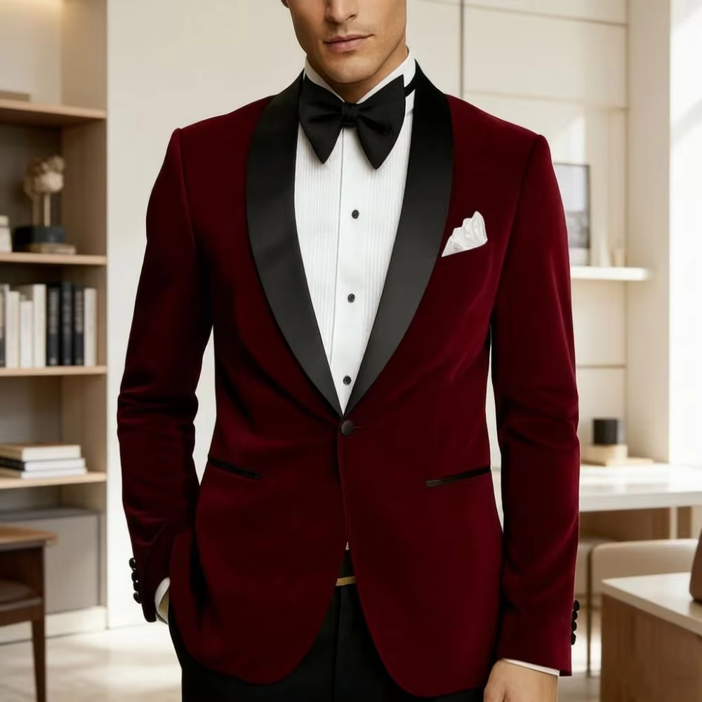 Formal Wear For Men Black Suit - メンズベルベットスリムフィットスーツ1ピースブレザーウェディングタキシードミックスマッチ光沢のある黒サテンショールラペルシングルボタンパーティーフォーマルウェア