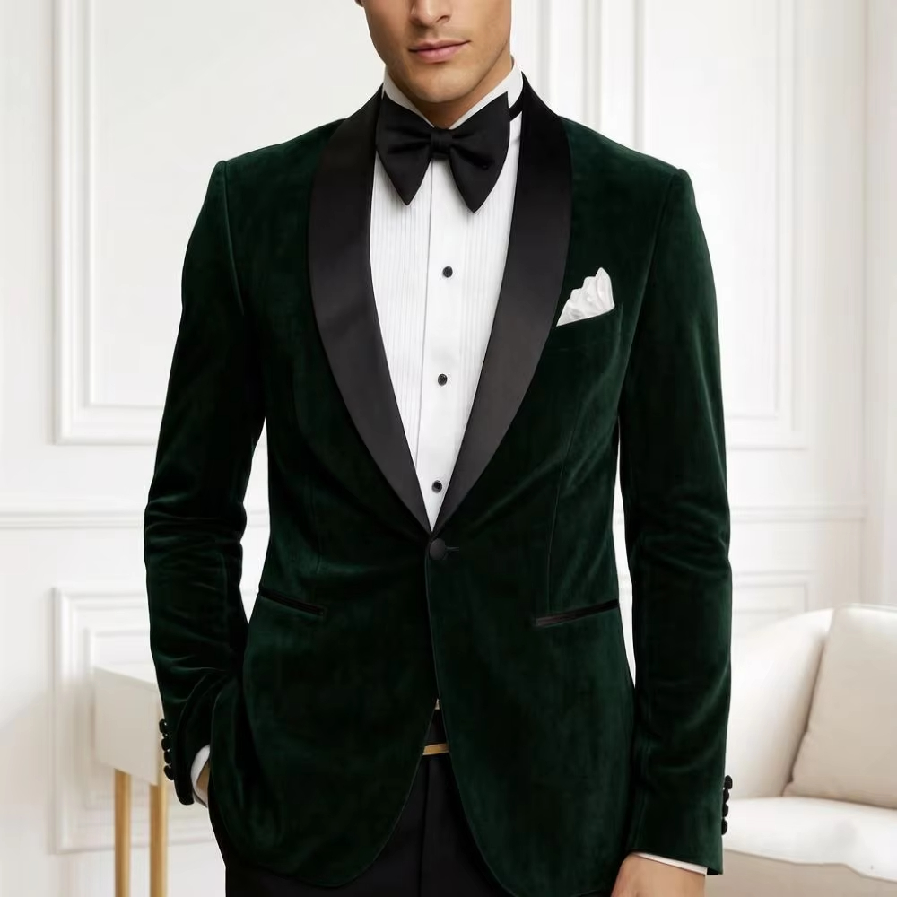 Formal Wear For Men Black Suit - メンズベルベットブレザースリムフィットスーツ1ピースウェディングタキシードミックスマッチ光沢のある黒サテンショールラペルシングルボタンパーティーフォーマルウェア
