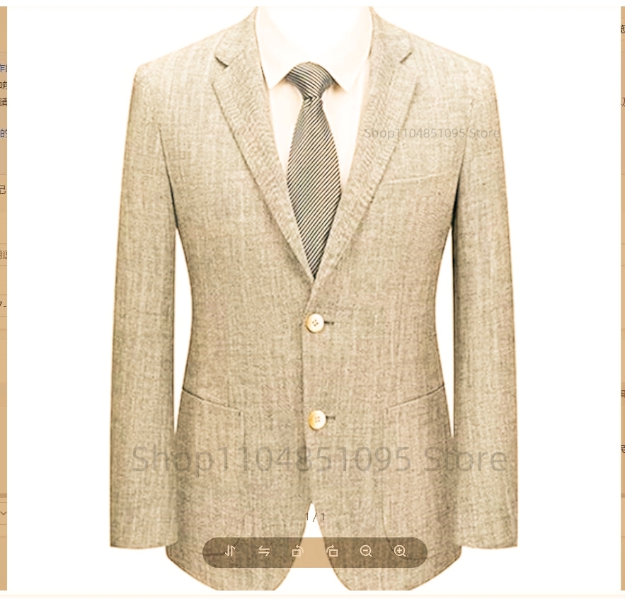Men Formal Wear For Summer - メンズスリムフィットリネンスーツブレザー ベージュ/ブルー 2つボタンスーツブレザー ビジネスカジュアルジャケット 春夏フォーマルウェア