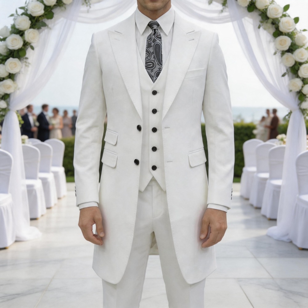 Men Formal Wear For Summer - スリムフィット3ピースフォーマルメンズスーツ ロングジャケット カスタムウェディングタキシード ビジネスドレス衣装 新郎パーティー 結婚式フォーマルウェア