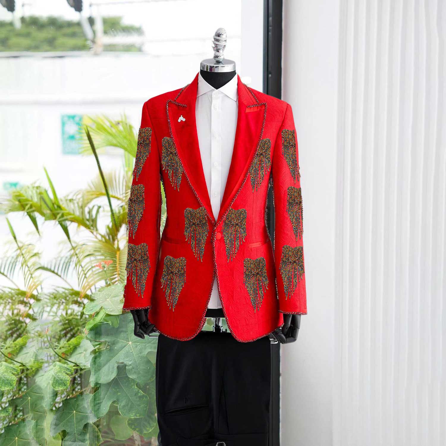 Formal Wear For Men Black Suit - ファッション結婚式の男性スーツクリスタルパーティースーツ 2 個コート黒パンツオーダーメイド新郎花婿の付添人フォーマルな機会サイズカスタマイズ