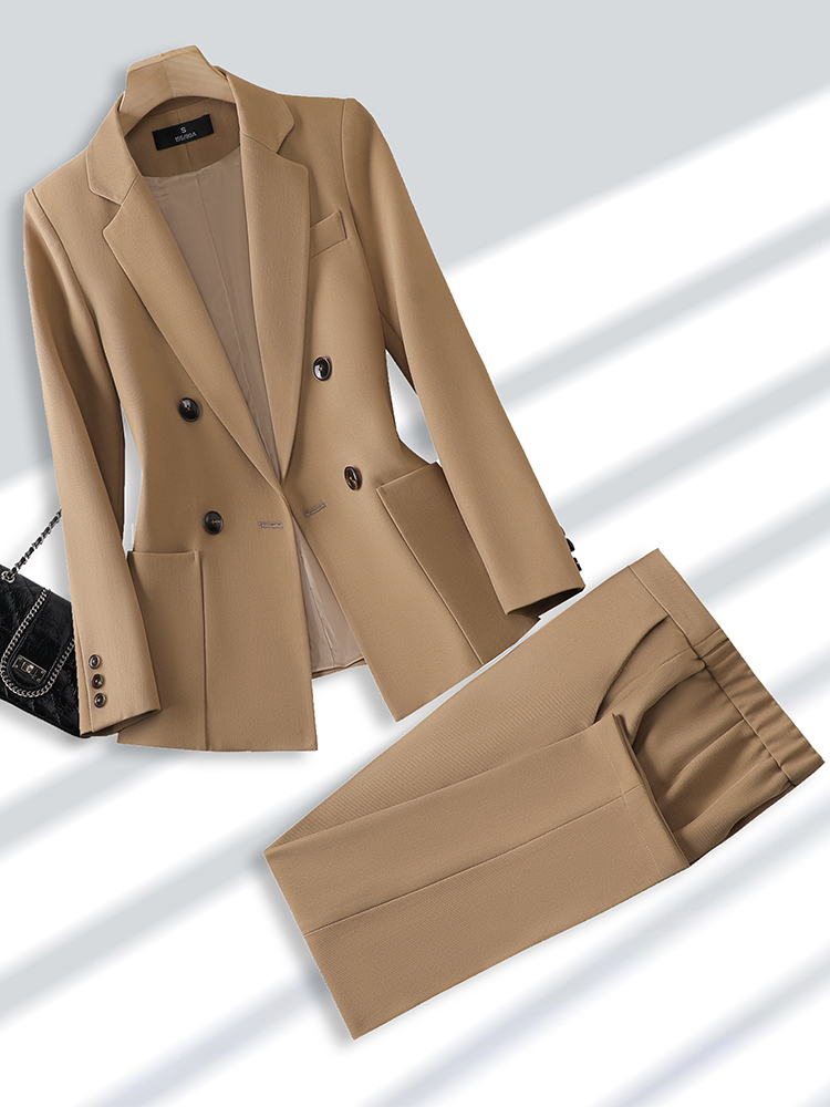 Formal Wear For Men Black Suit - 女性のためのブレザーとズボンのスーツ、オフィス、ビジネス、仕事のためのフォーマルなパンツスーツ、女性のファッション、ベージュ、黒、カーキ、ポケット付き2ピースセット