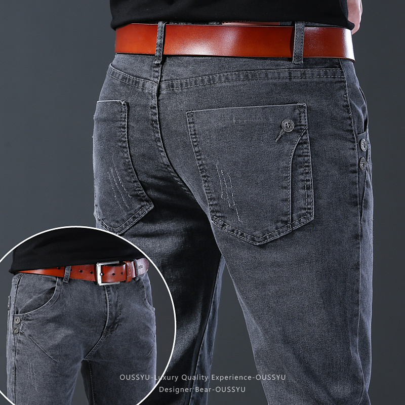 Men Formal Wear With Jeans - ブランド服男性弾性スリムレッグデニムジーンズカジュアルビジネス長ズボン通気性オフィスワークパンツフォーマルウェア秋