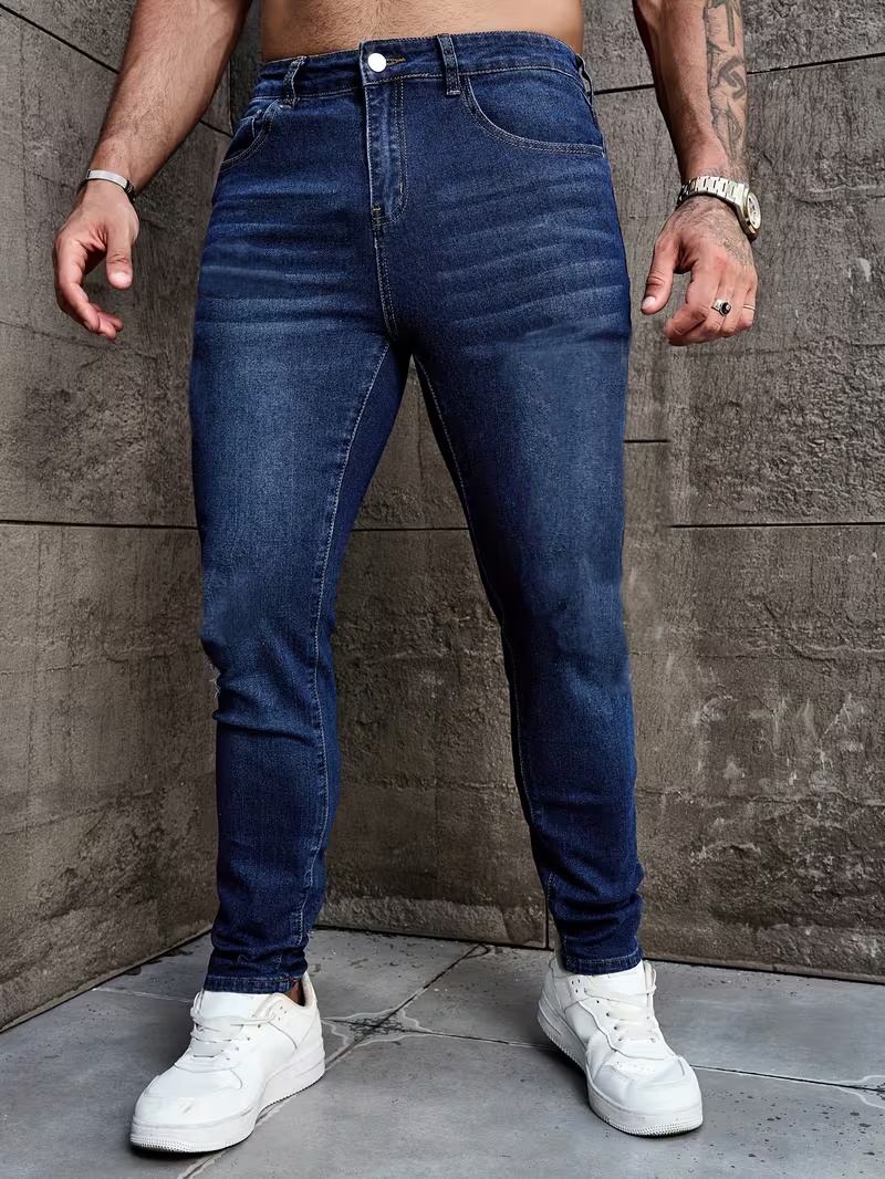 Men Formal Wear With Jeans - メンズストレッチジーンズ - オールシーズン対応、普段使いからフォーマルな場面まで、お手入れ簡単、クラシックブルーウォッシュ仕上げ、テーラードフィット、多様なスタイリング、耐久性のある構造、ドレスアップにも最適、高品質生地、ファッショナブルなトラウザーズ、カジュアルウェア
