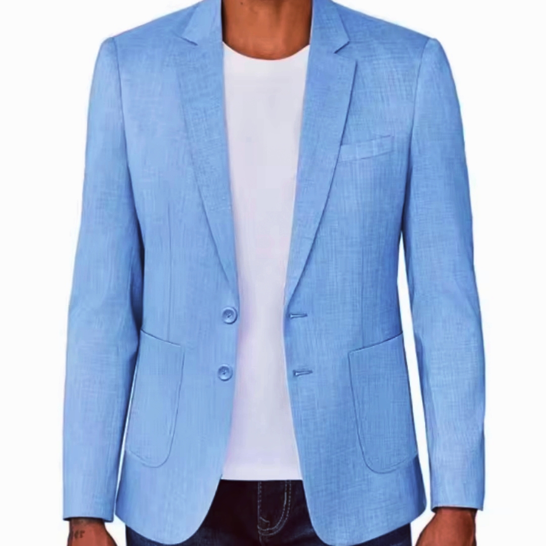 Men Formal Wear For Summer - スリムフィットメンズベージュ/ブルーリネンブレザーカジュアルパーティープロムデザイナーコート春夏新作フォーマルウェアリネンスーツブレザーアウター