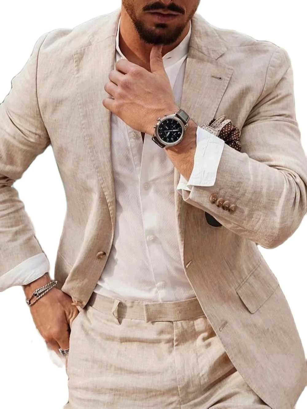 夏のビーチビジネスリネンメンズスーツ、オーダーメイド2ピース - Men Formal Wear For Summer のレビューと価格