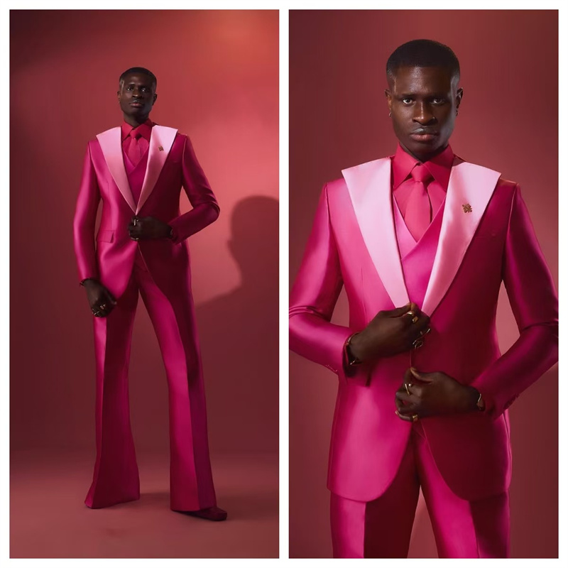 ピンクレッドメンズスーツセット 2ピースブレザー+パンツズボ - Men Formal Wear Pink のレビューと価格