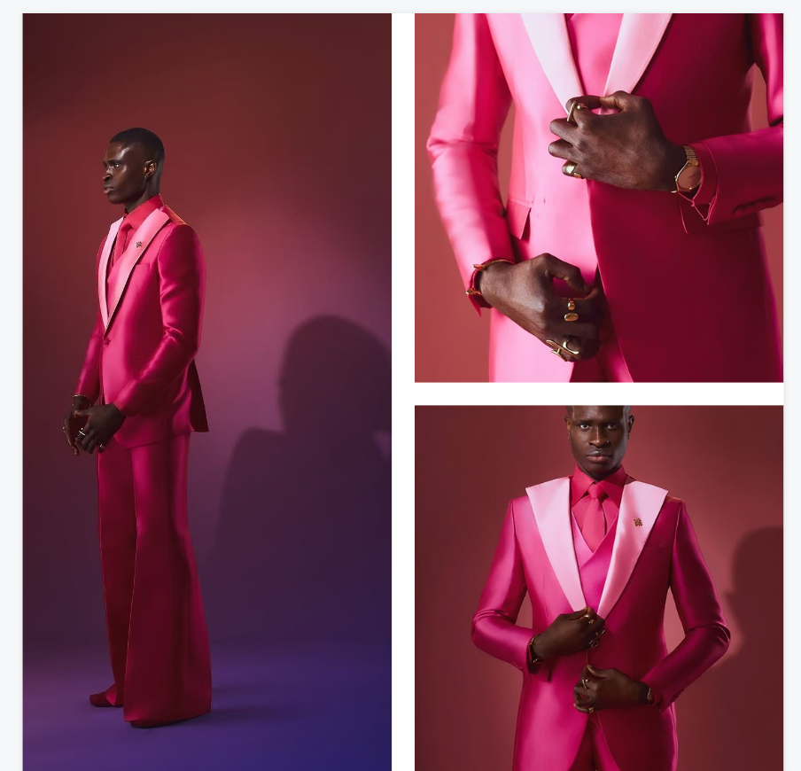 ピンクレッドメンズスーツセット 2ピースブレザー+パンツズボ - Men Formal Wear Pink のレビューと価格