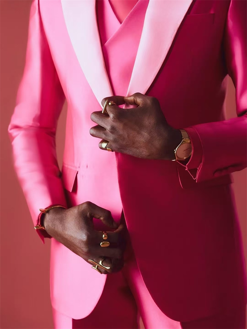 ピンクレッドメンズスーツセット 2ピースブレザー+パンツズボ - Men Formal Wear Pink のレビューと価格