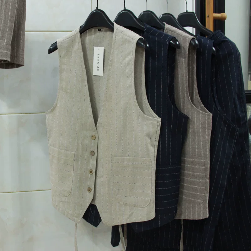 英国風カジュアルリネンベスト メンズ スリムフィット ビジネ - Men Formal Wear For Summer のレビューと価格