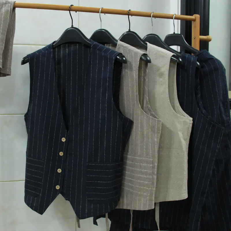 英国風カジュアルリネンベスト メンズ スリムフィット ビジネ - Men Formal Wear For Summer のレビューと価格