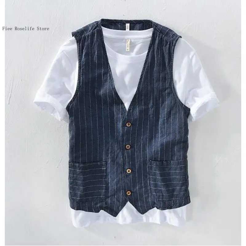 英国風カジュアルリネンベスト メンズ スリムフィット ビジネ - Men Formal Wear For Summer のレビューと価格