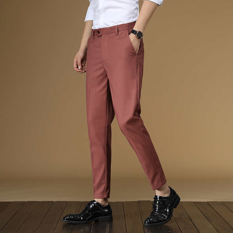 夏のスーツのズボン男性赤、黒カーキフラット正式な事務服スマー - Formal Wear For Men Black Suit のレビューと価格