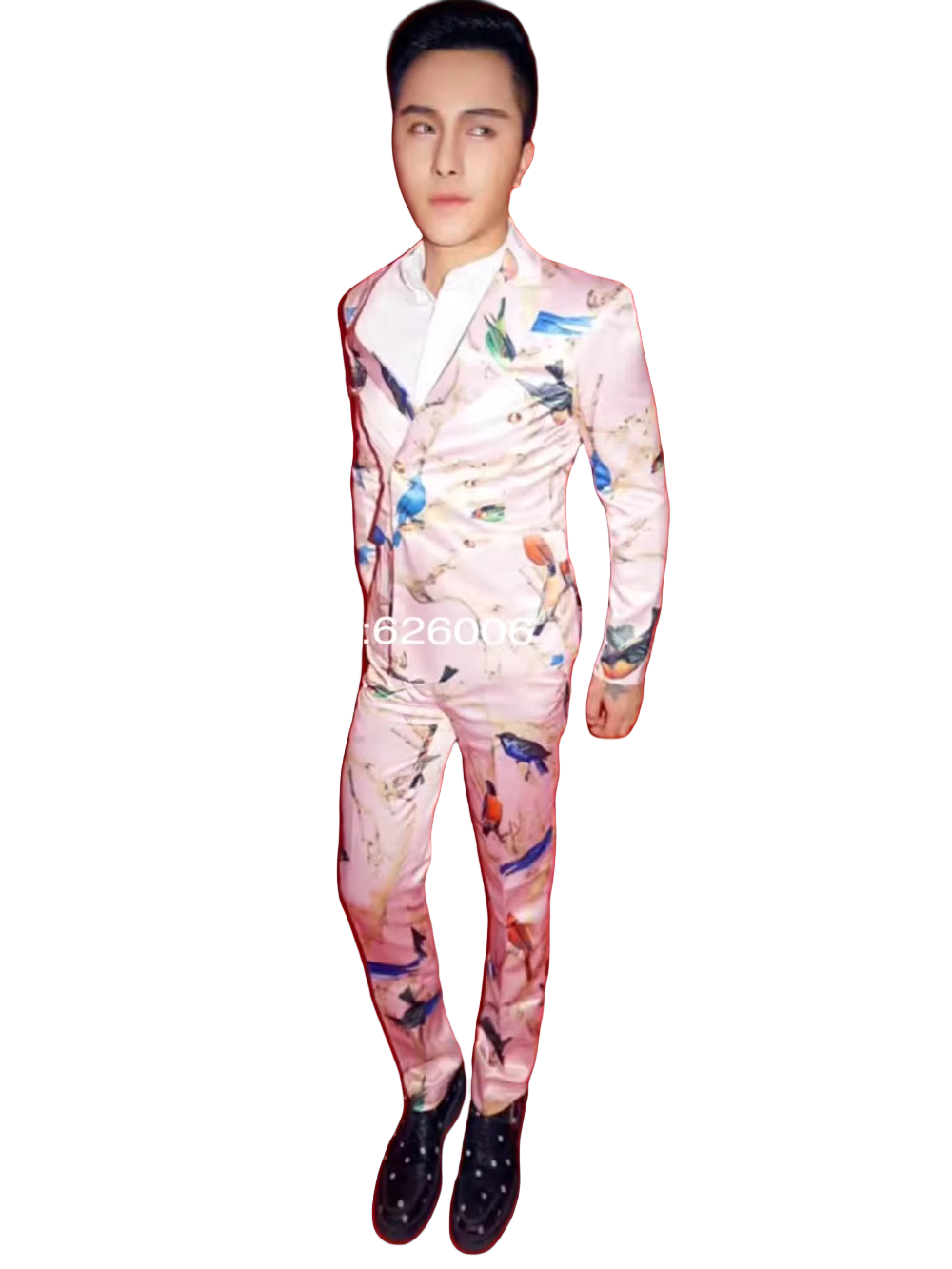 メンズファッションフラワーピンク鳥プリントスーツ衣装ナイトク - Men Formal Wear Pink のレビューと価格