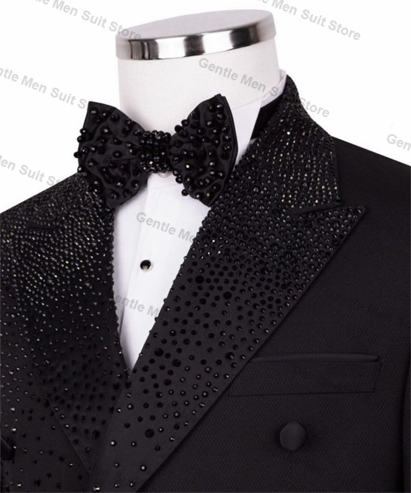 男性用の豪華な黒のクリスタルブレザーとズボンのスーツ,フォー - Formal Wear For Men Black Suit のレビューと価格