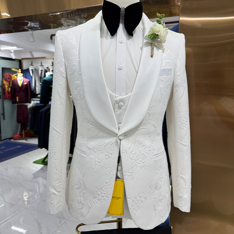 メンズウェディングスーツ ホワイト3ピースセット ジャカード - Formal Wear For Men Black Suit のレビューと価格
