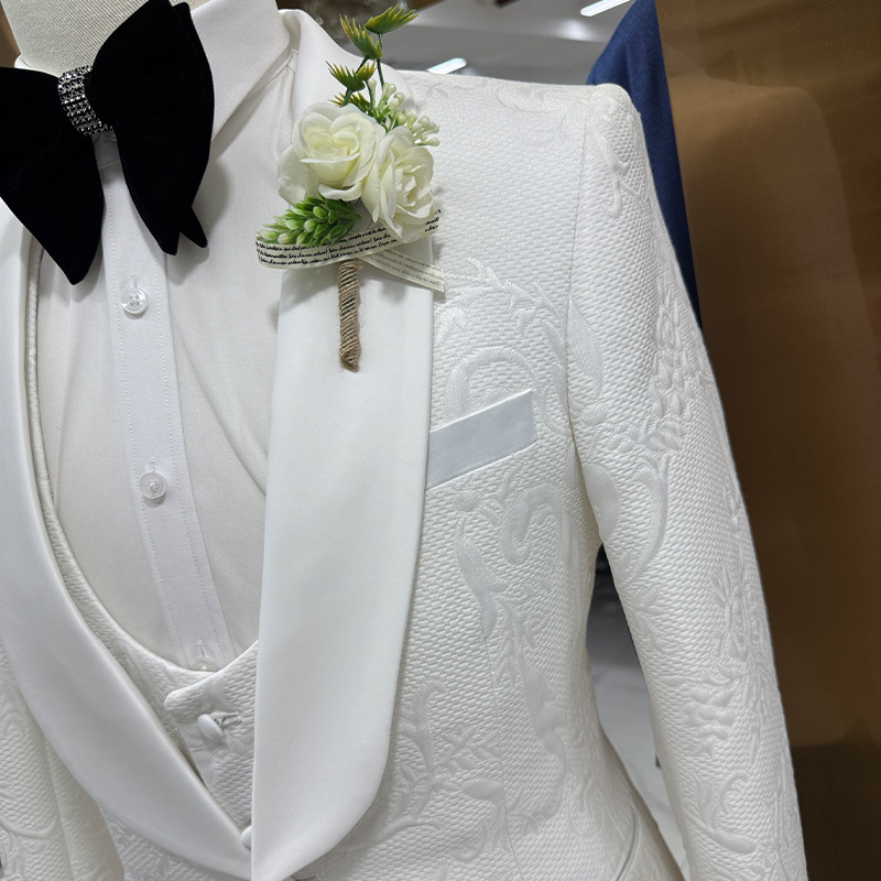 メンズウェディングスーツ ホワイト3ピースセット ジャカード - Formal Wear For Men Black Suit のレビューと価格