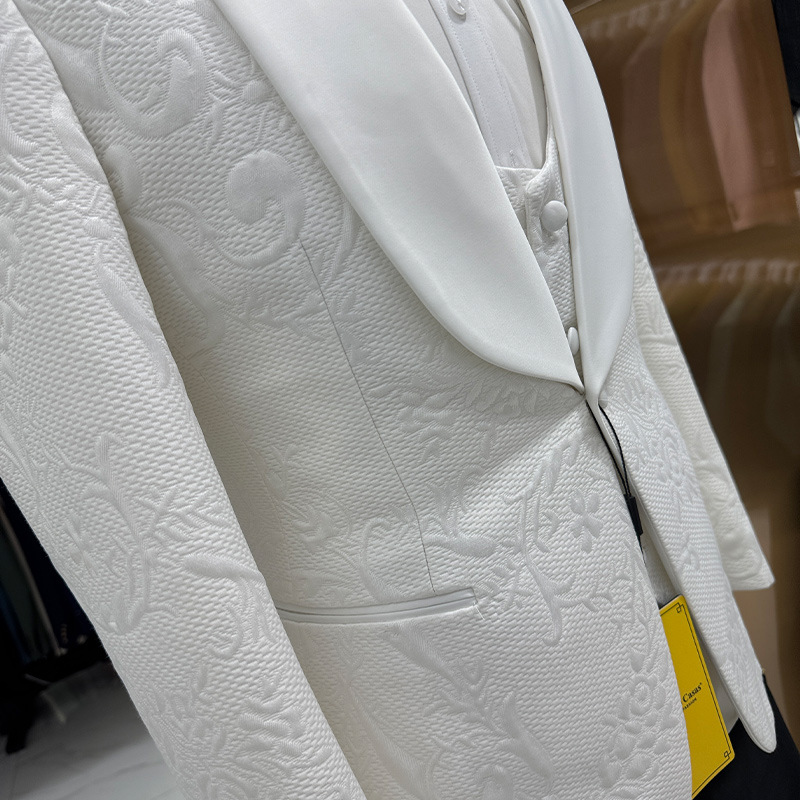 メンズウェディングスーツ ホワイト3ピースセット ジャカード - Formal Wear For Men Black Suit のレビューと価格