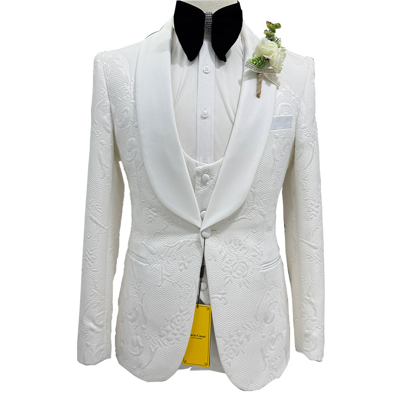 メンズウェディングスーツ ホワイト3ピースセット ジャカード - Formal Wear For Men Black Suit のレビューと価格