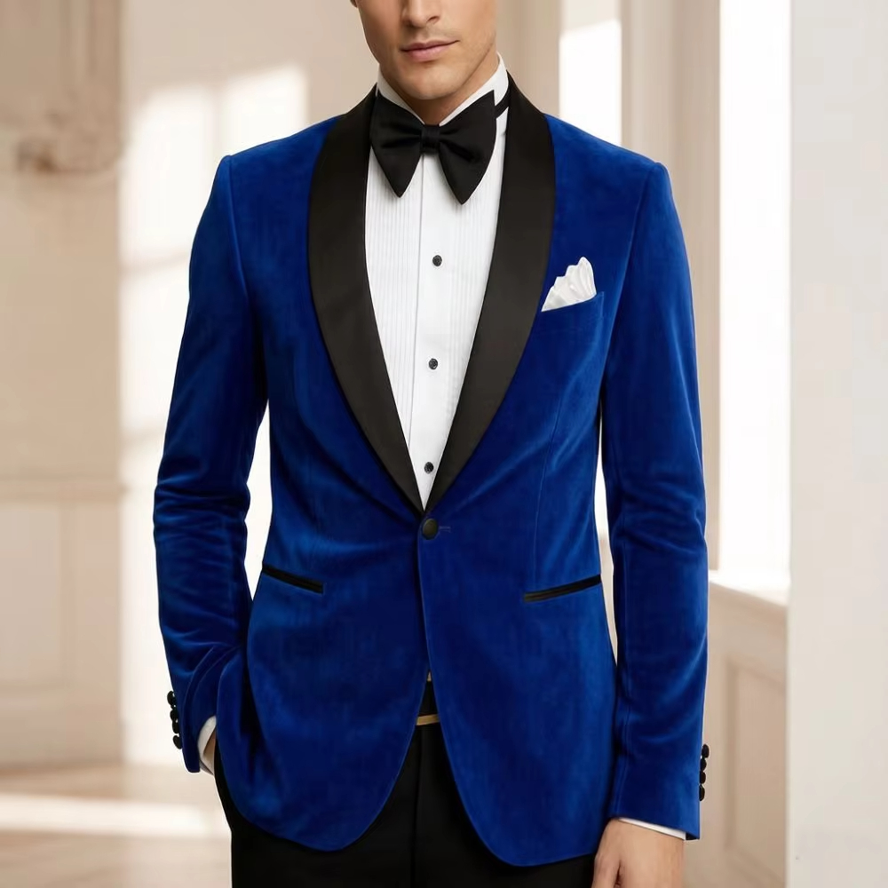 メンズベルベットブレザースリムフィットスーツ1ピースウェディ - Formal Wear For Men Black Suit のレビューと価格