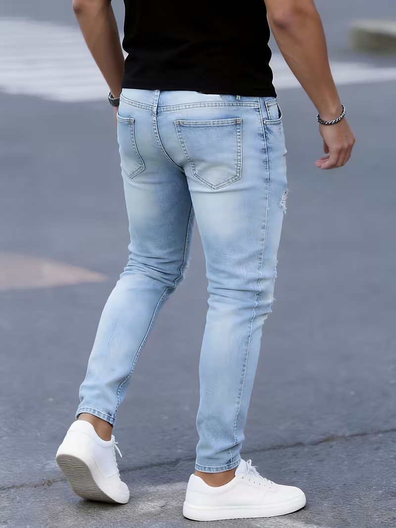 メンズスリムフィットストレッチダメージジーンズ - 透けにく - Men Formal Wear With Jeans のレビューと価格