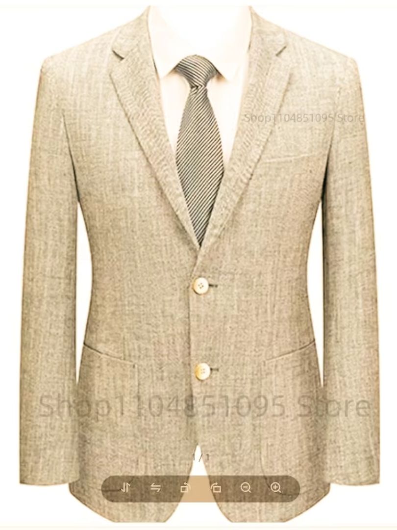 メンズスリムフィットリネンスーツブレザー ベージュ/ブルー  - Men Formal Wear For Summer のレビューと価格