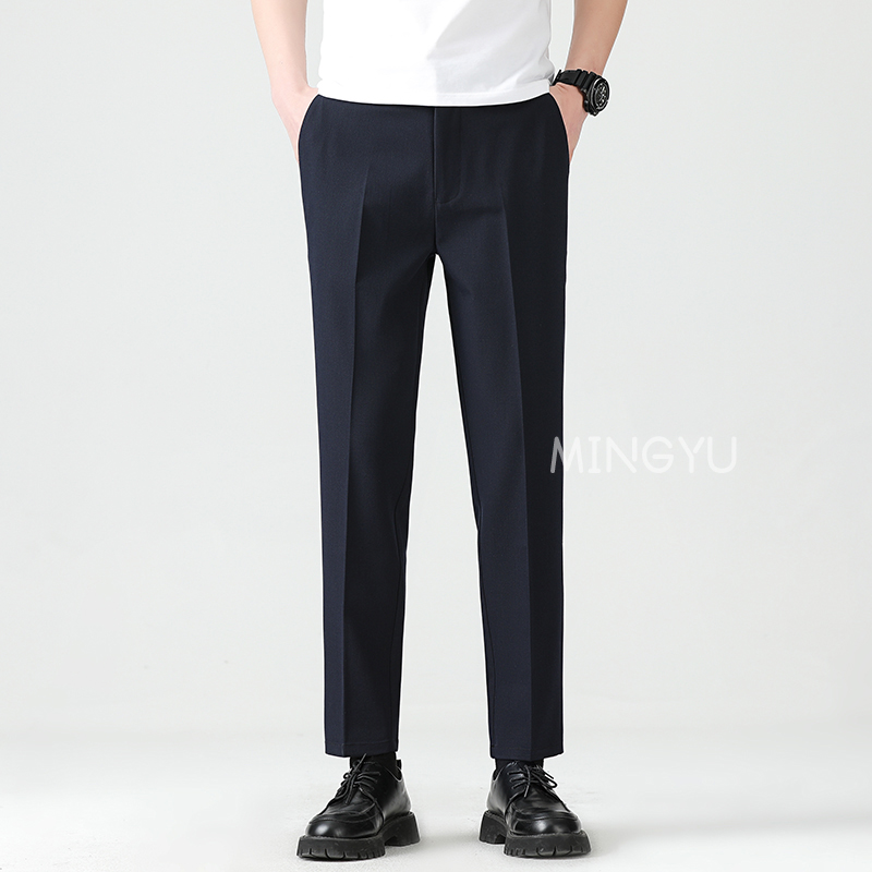 高品質リヨセルブレンド夏足首丈パンツ男性ビジネス弾性ウエスト - Men Formal Wear Set のレビューと価格