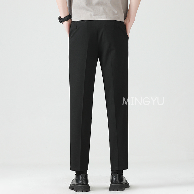 高品質リヨセルブレンド夏足首丈パンツ男性ビジネス弾性ウエスト - Men Formal Wear Set のレビューと価格