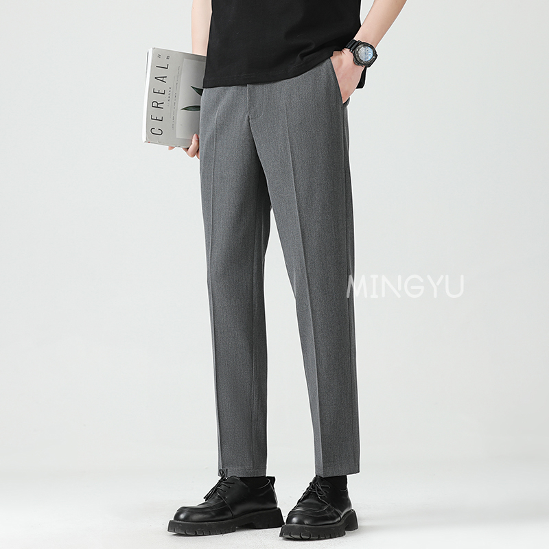 高品質リヨセルブレンド夏足首丈パンツ男性ビジネス弾性ウエスト - Men Formal Wear Set のレビューと価格