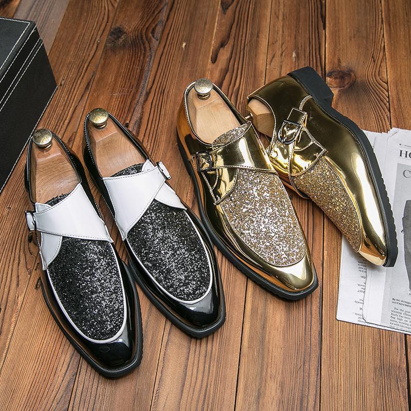 高級メンズ革靴高品質ゴールドドレスシューズ男性用イタリアブラ - Men'S Luxury Formal Wear のレビューと価格