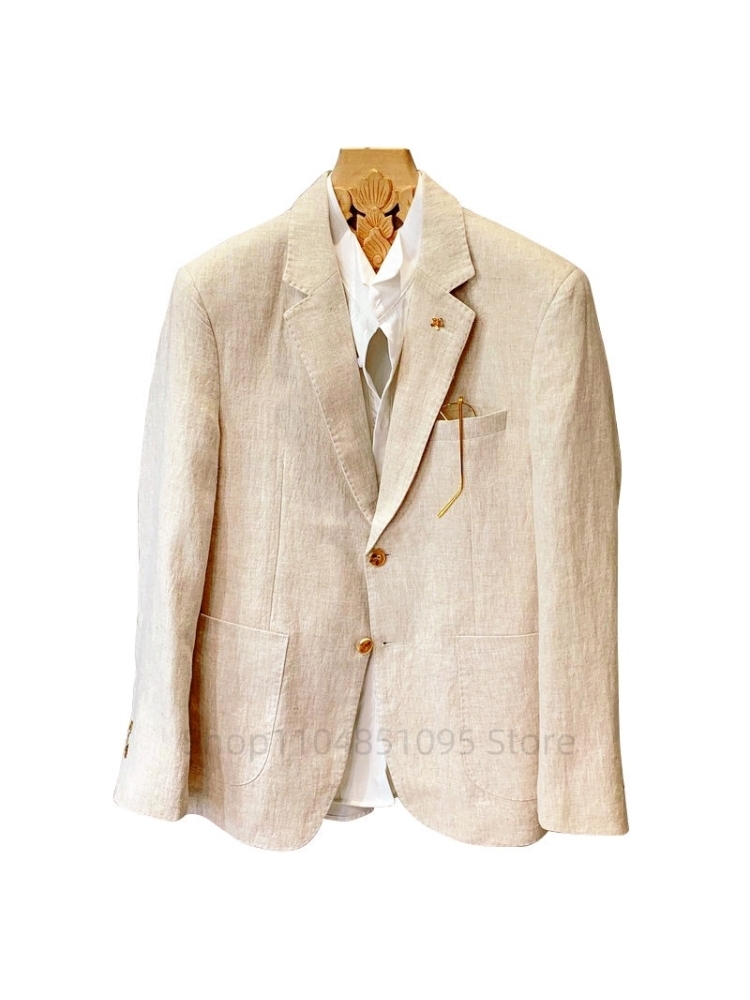 ベージュ男性スーツリネンブレザージャケットビジネスカジュアル - Men Formal Wear For Summer のレビューと価格