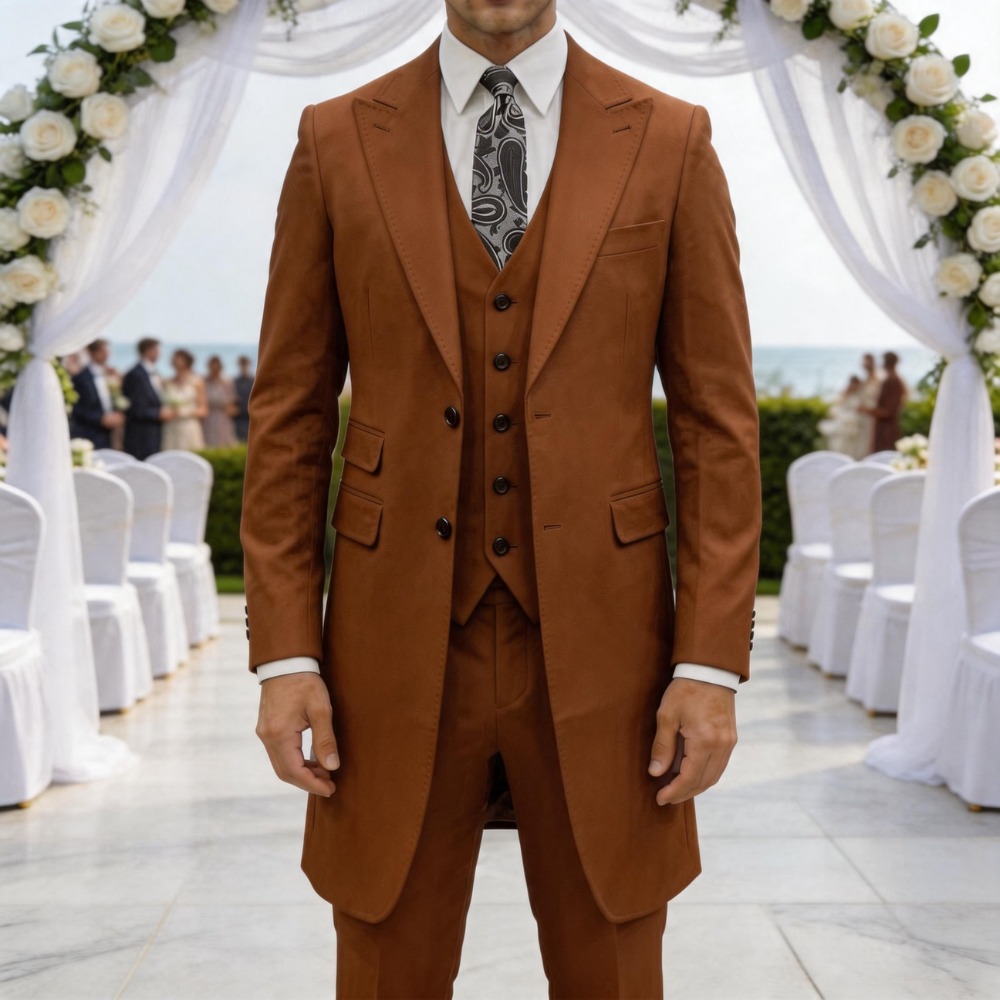 スリムフィット3ピースフォーマルメンズスーツ ロングジャケッ - Men Formal Wear For Summer のレビューと価格
