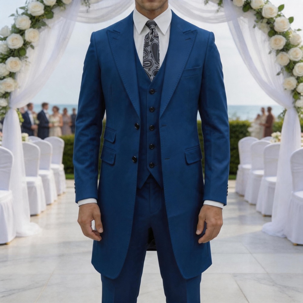 スリムフィット3ピースフォーマルメンズスーツ ロングジャケッ - Men Formal Wear For Summer のレビューと価格