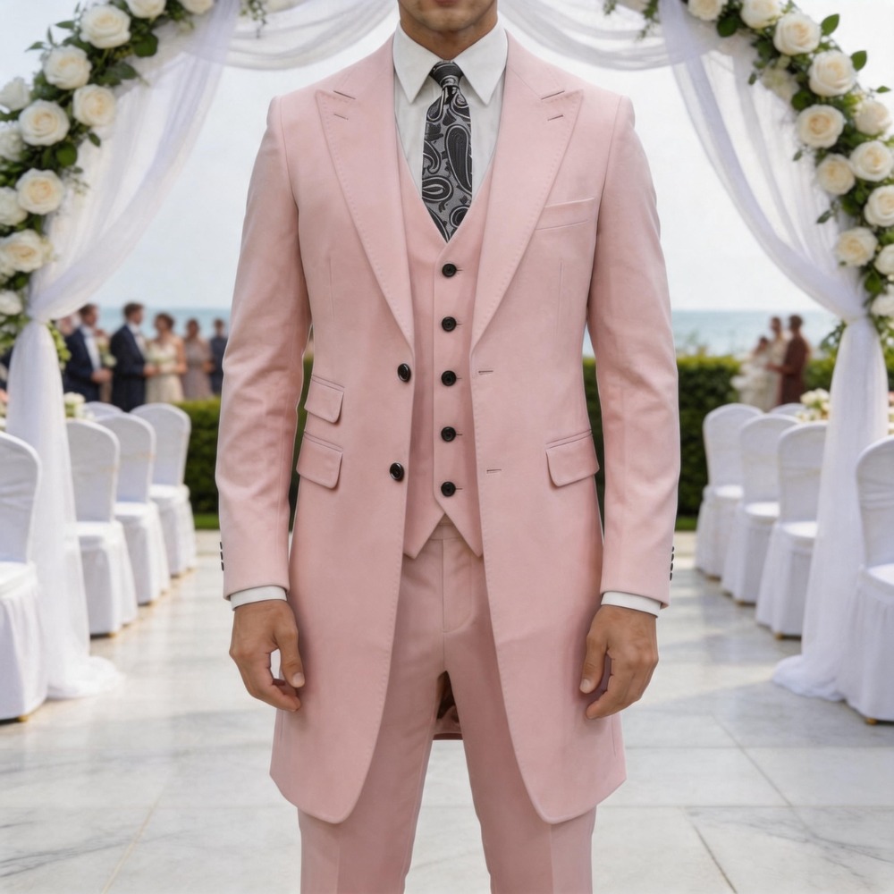 スリムフィット3ピースフォーマルメンズスーツ ロングジャケッ - Men Formal Wear For Summer のレビューと価格