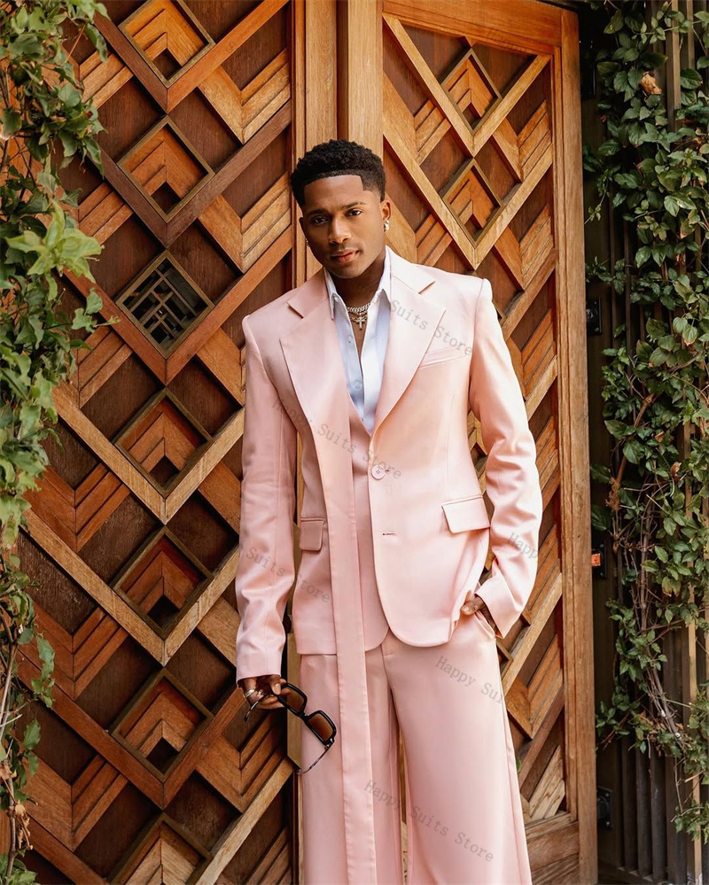 ピンクメンズスーツセット 2ピース ブレザー+パンツ ロング - Men Formal Wear Pink のレビューと価格