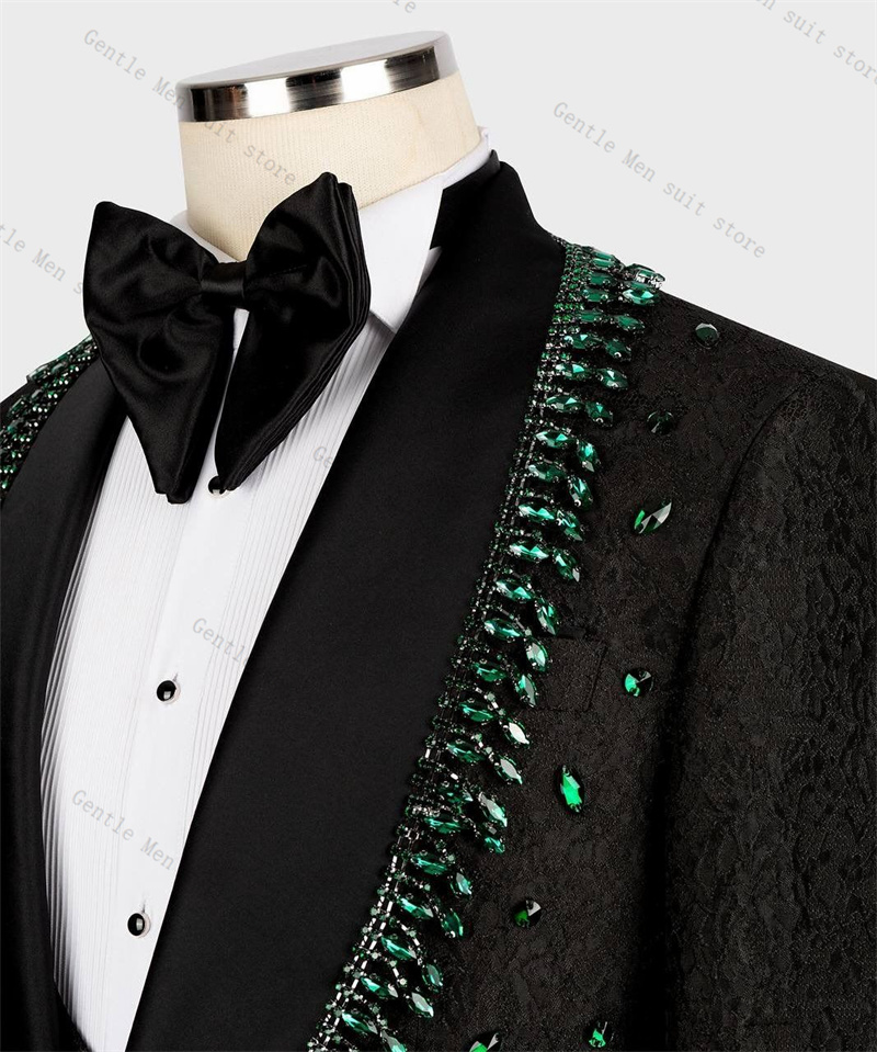 高級クリスタルメンズスーツセット 2 個黒ブレザー + パン - Formal Wear For Men Black Suit のレビューと価格