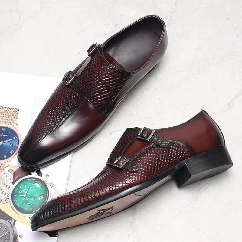 英国風魚鱗模様ダブルバックルシューズ メンズレザーフォーマル - Scale - Men Formals & Ethnic Wear のレビューと価格