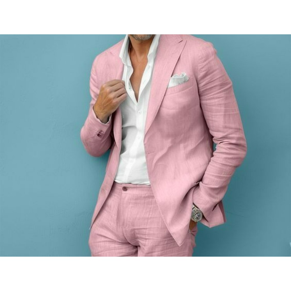 リネンウェディングメンズスーツスリムフィットブレザーパンツセ - Men Formal Wear For Summer のレビューと価格