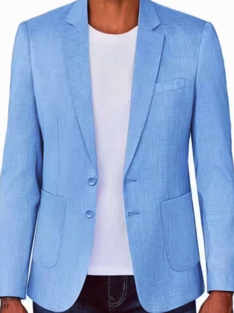 スリムフィットメンズベージュ/ブルーリネンブレザーカジュアル - Men Formal Wear For Summer のレビューと価格