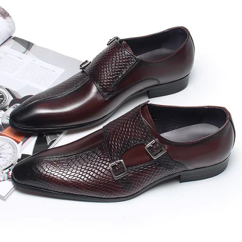 英国風魚鱗模様ダブルバックルシューズ メンズレザーフォーマル - Scale - Men Formals & Ethnic Wear のレビューと価格