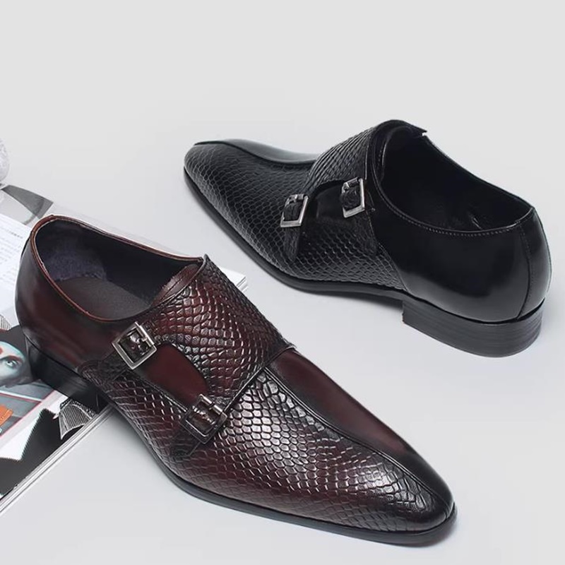 英国風魚鱗模様ダブルバックルシューズ メンズレザーフォーマル - Scale - Men Formals & Ethnic Wear のレビューと価格