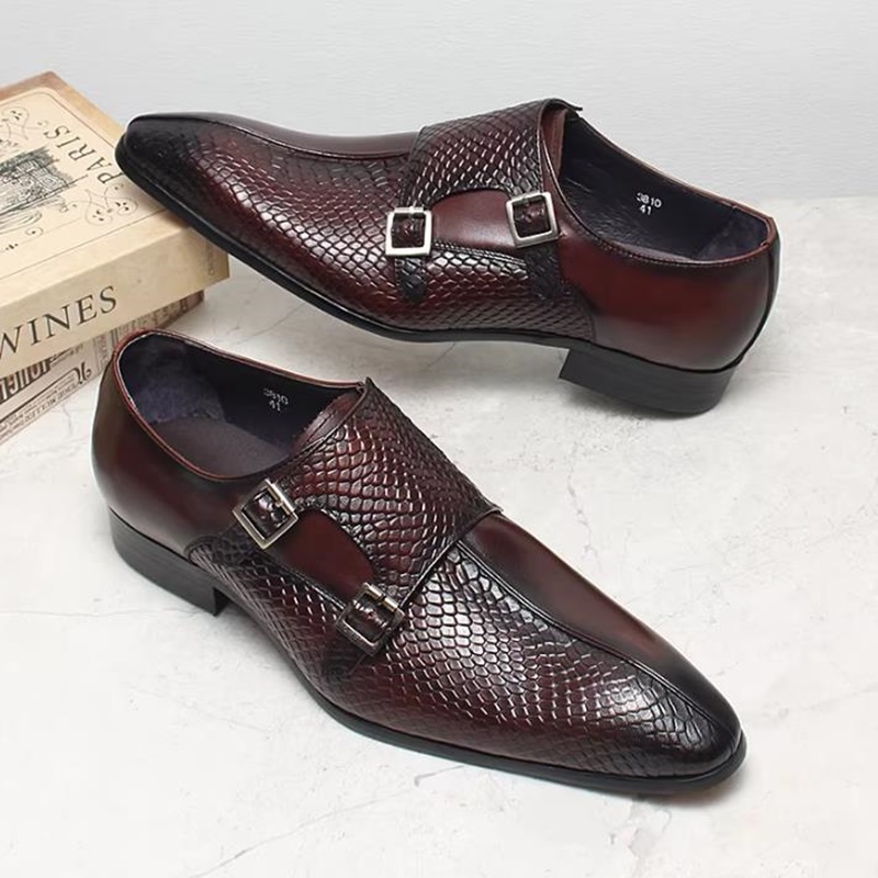 英国風魚鱗模様ダブルバックルシューズ メンズレザーフォーマル - Scale - Men Formals & Ethnic Wear のレビューと価格