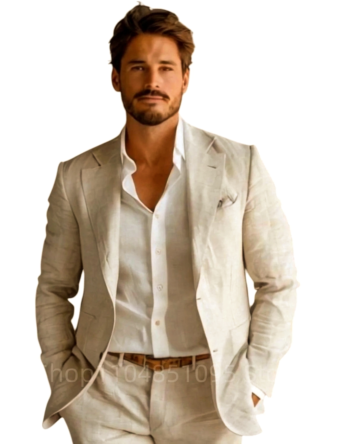 ブルーのスリムフィットメンズリネンブレザーカジュアルパーティ - Men Formal Wear For Summer のレビューと価格