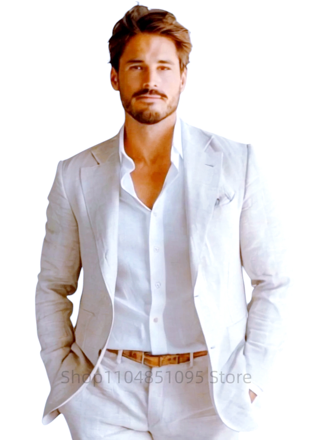 ブルーのスリムフィットメンズリネンブレザーカジュアルパーティ - Men Formal Wear For Summer のレビューと価格