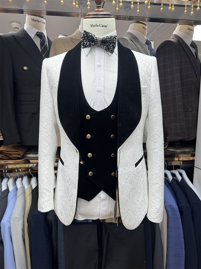 3ピース 花柄 グルーム タキシード 結婚式用 ブラック シ - Formal Wear For Men Black Suit のレビューと価格