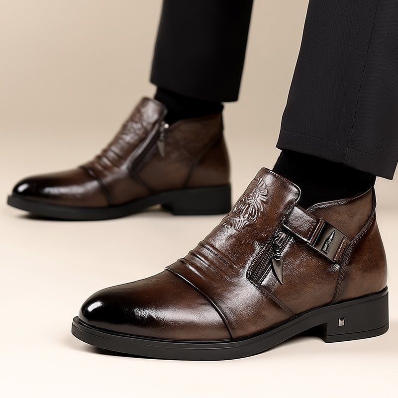 メンズレトロライオンヘッドジッパードレスシューズオフィスビジ - Men'S Luxury Formal Wear のレビューと価格
