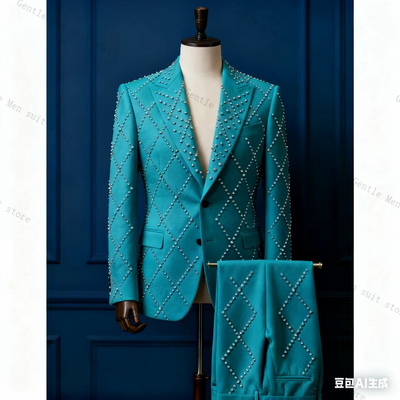 ピンク男性スーツセット 2 ピースストーンブレザー + パン - Men Formal Wear Pink のレビューと価格